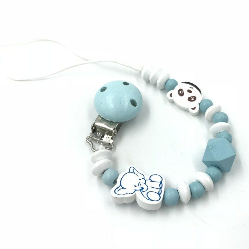 Blue pacifier Clip Cases Elephant bear beads Baby molar Wooden pacifier chain