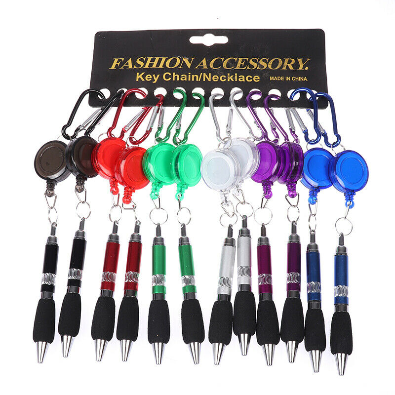 Retractable Badge Reel Ballpoint Pen Belt Clip Key chain with Carabiner _.l8