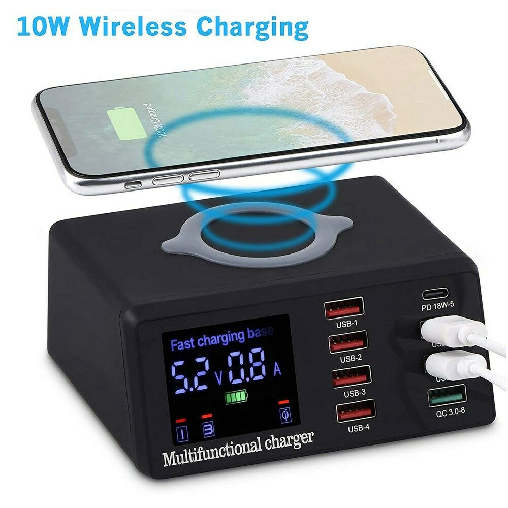100W PD Fast Charger 8 Ports USB Charger QC 3.0 Adapter HUB Wireless Charger CA