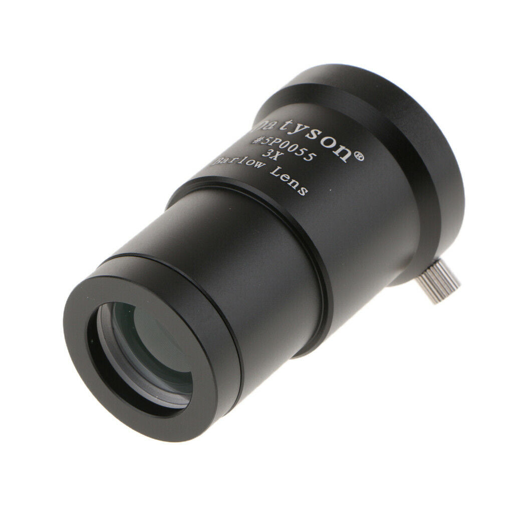 1.25” 31.7mm 3X Magnification Metal Barlow Lens for Telescope Eyepiece Black