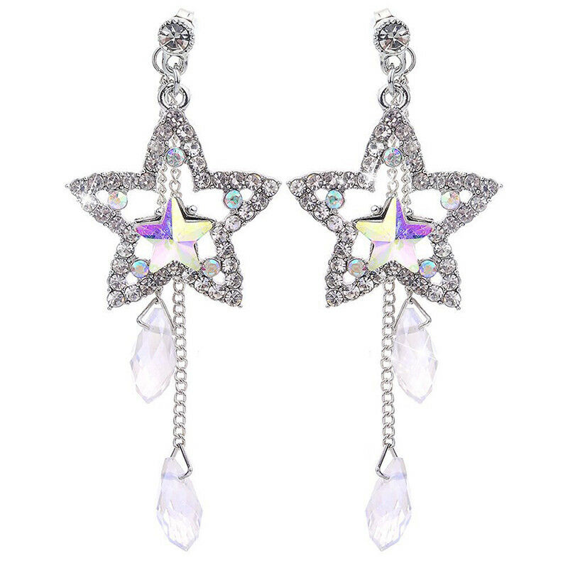 Star Crystal Rhinestone Ear Studs Drop Dangle Earrings Wedding Jewelry Gifts Pip