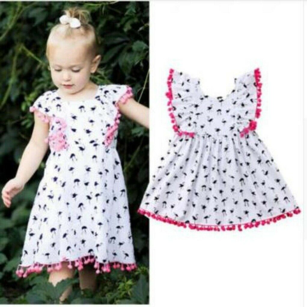 Toddler Full Print Birds Baby Girls Frilled One-Piece Dress Summer Dresses new