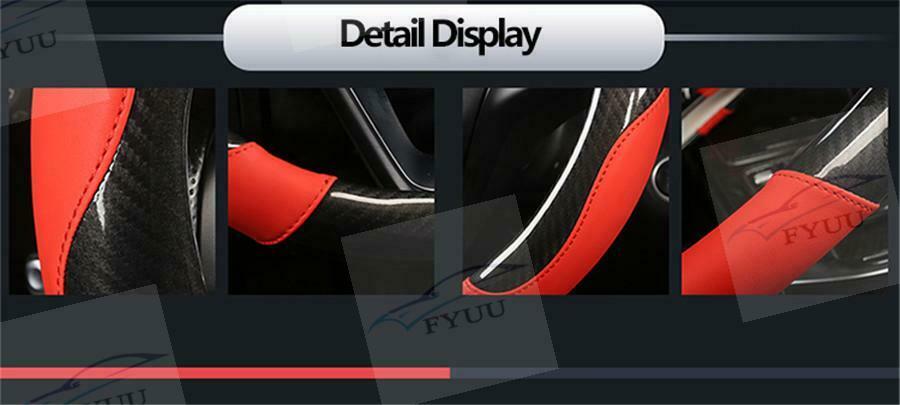 15inch Carbon Fiber Fashion Sports Steering Wheel Cover Non-slip Leather Braid