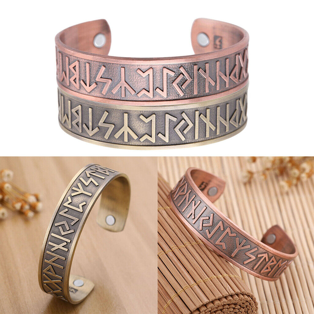 2pcs Nordic Viking Scandinavian Runes Jewelry Bracelet Wide Cuff Wristband