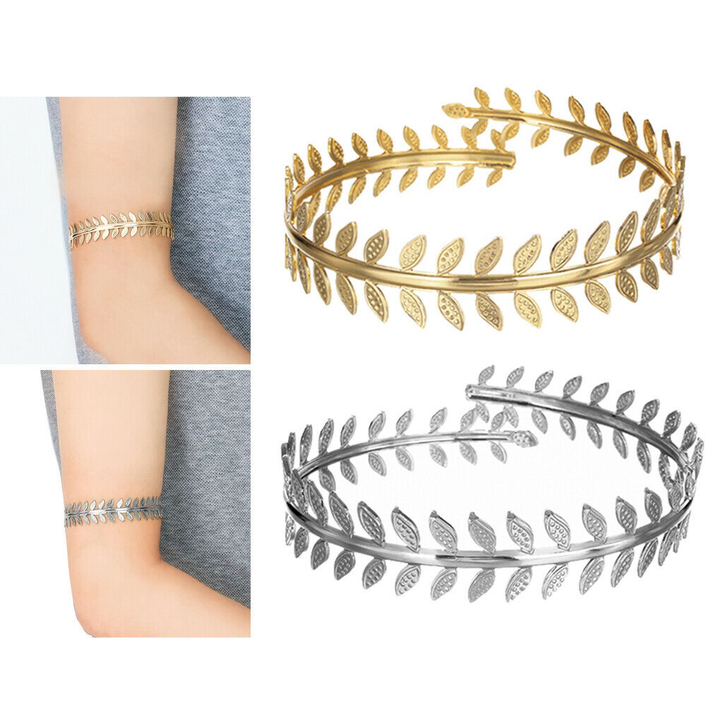 2 Pieces Laurel Leaf Upper Arm Band Bangle Bracelet Armband for Wedding Festival