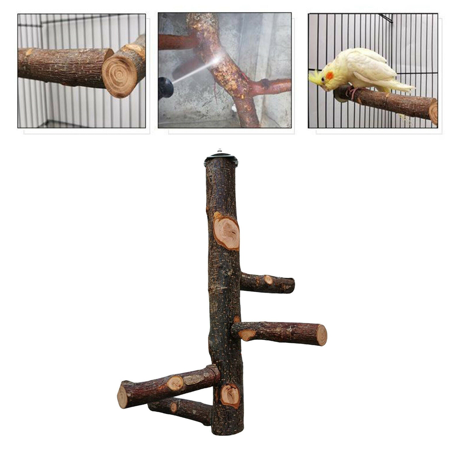 Bird Perch Natural Wood Stick Stand Rack Birdcage Hanging Swing Canaries