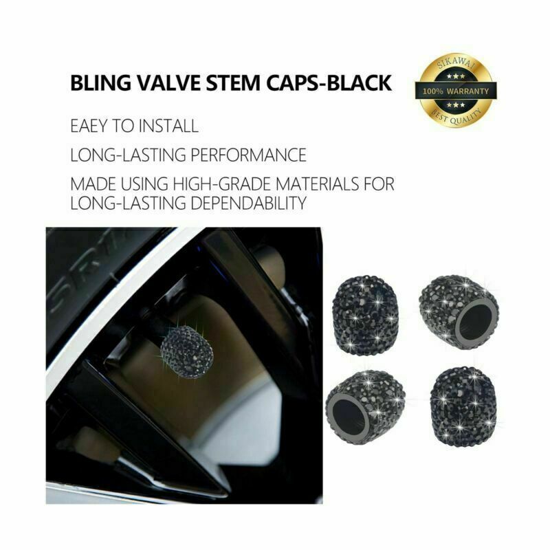 Bling Valve Stem Caps Black Sparkling Handmade Crystal Rhinestone Universal Car