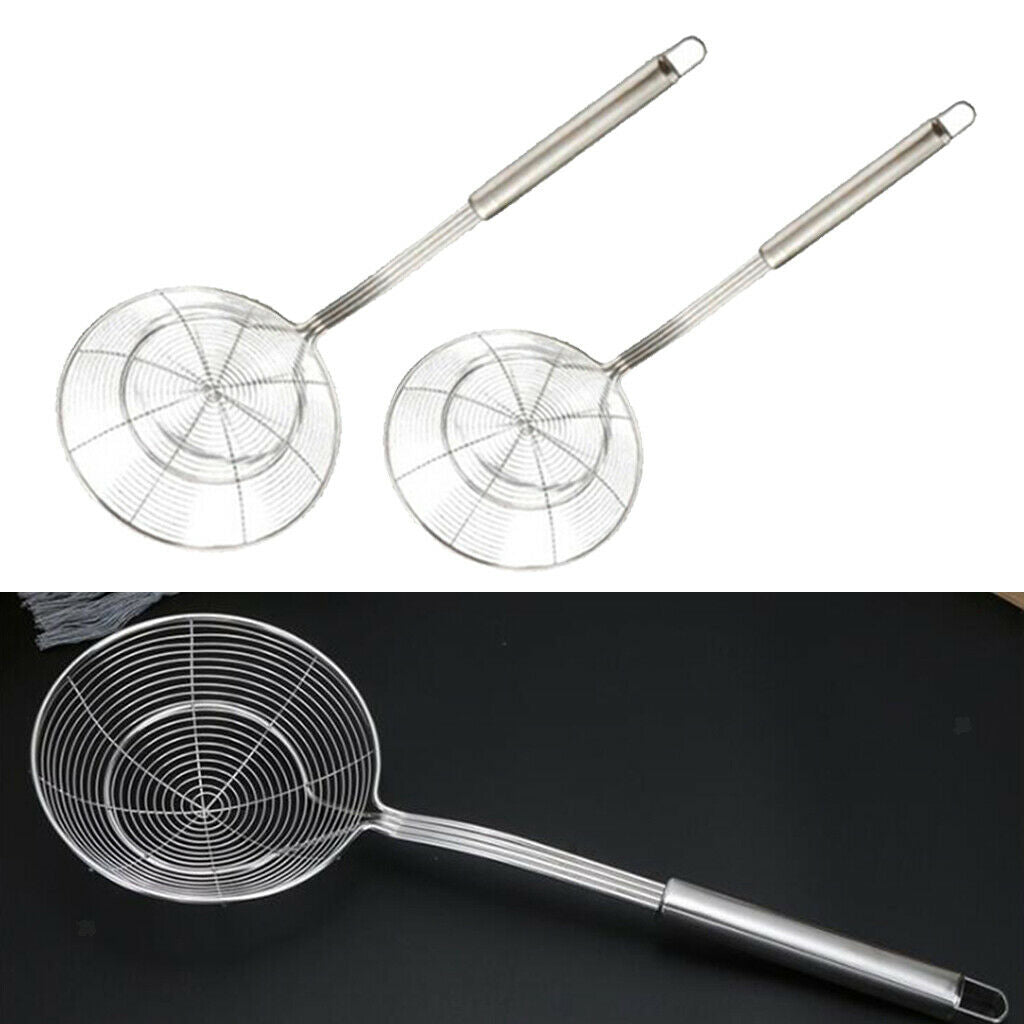 2x Stainless Steel Skimmer Colander French Fries for Fish Pasta 18cm/20cm