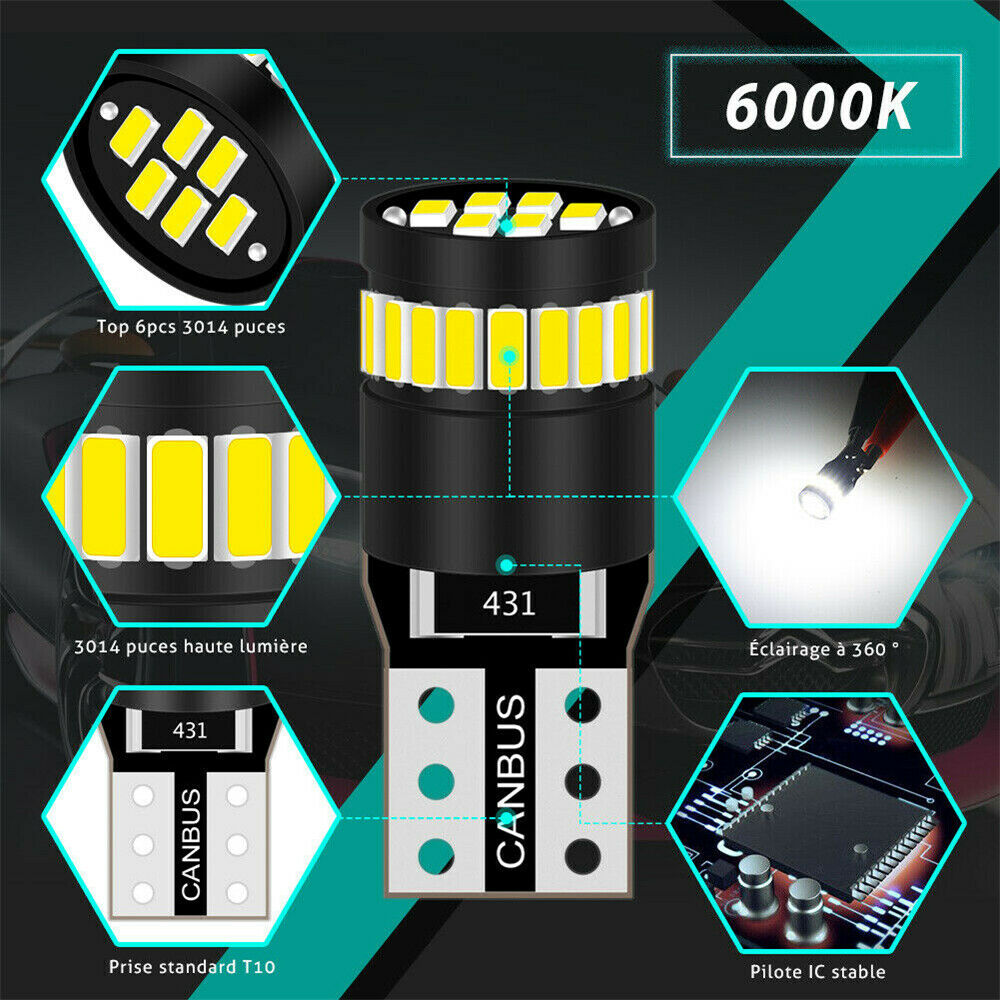 2Pcs T10 501 194 W5W SMD 24 LED Car CANBUS Error Free Wedge Light Bulbs White