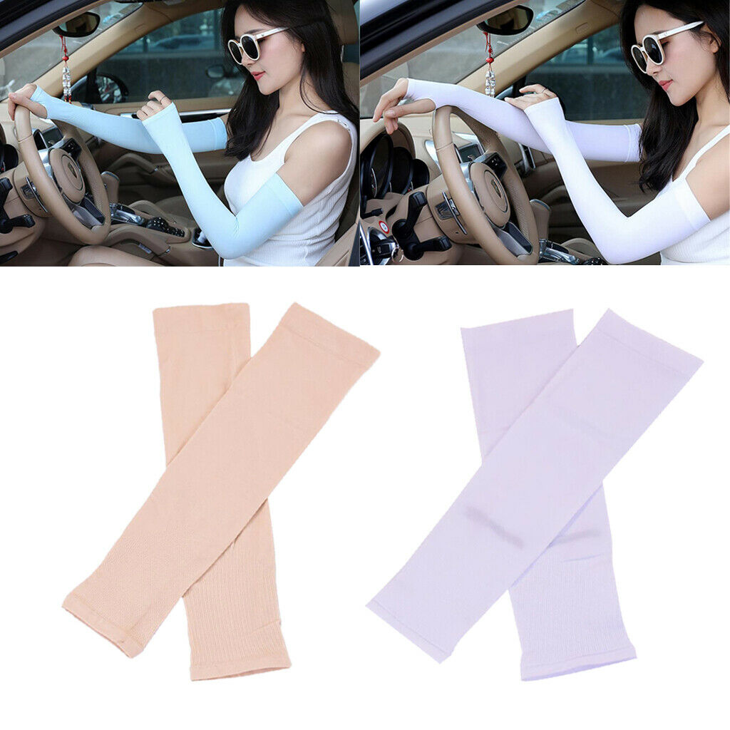 2 Pairs Outdoor Sunscreen Anti UV Extra Long Cooling Arm Fingerless Gloves