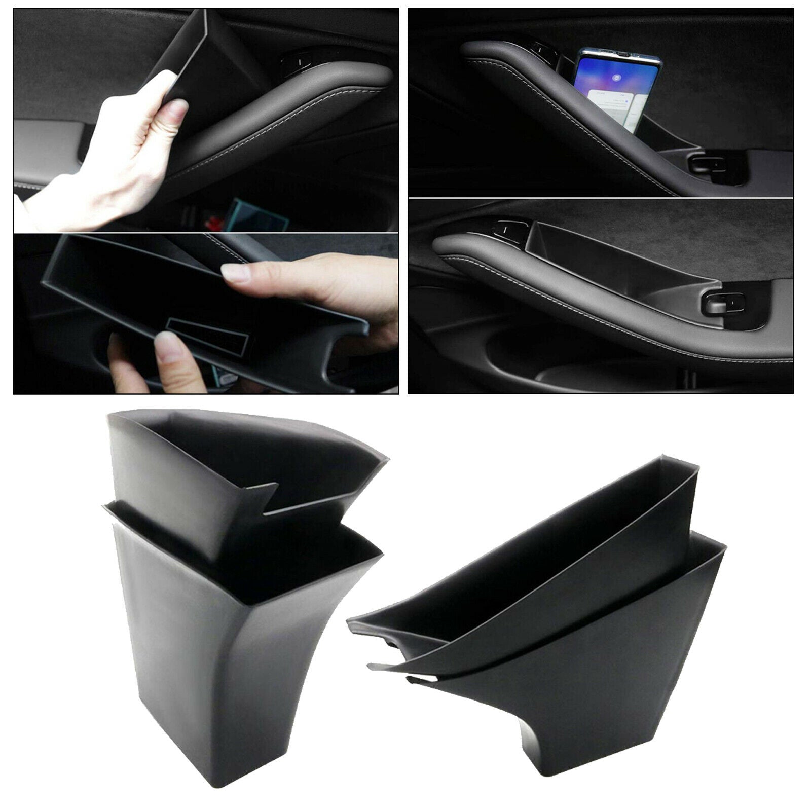 Set of 4 Car Side Door Storage Box for Tesla 2019 Armrest Kit Phone Parts