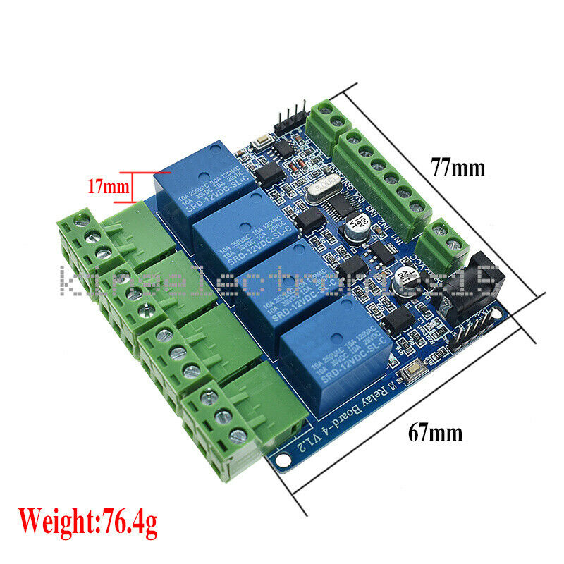 1X 12V Modbus RTU 4 Way Relay Module STM8S103 4 Road Input 485 Communication