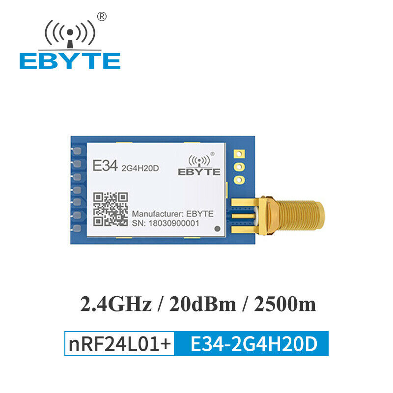 Ebyte 2.4ghz E34-2G4H20D 100mW nRF24L01P UART Auto Hopping Wireless Transceiver