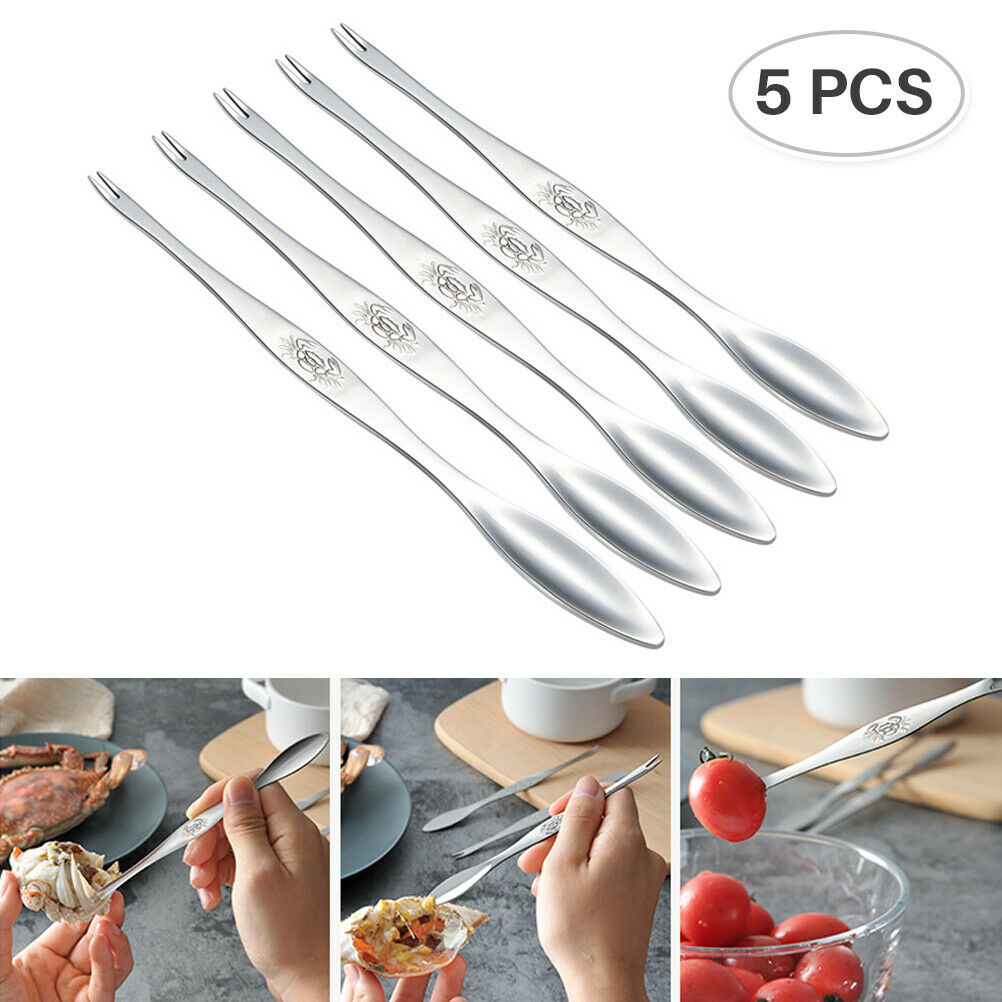 5PCS Stainless Seafood Tools Crab Fork Spoon Crab Needle Multipurpose Meat Spoon