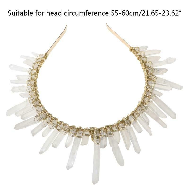 Boho Bridal Wedding Headband Handmade Clear White Faux Crystal Quartz Hair Hoop