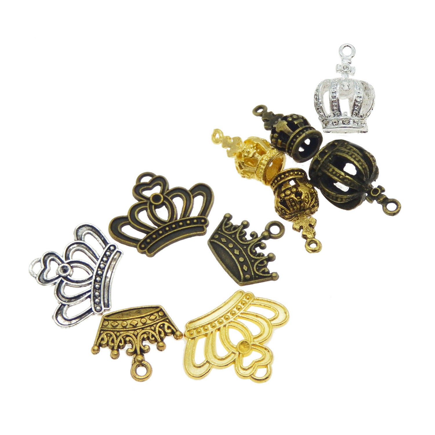 9 pcs Assorted Multi-colors Metal Alloy Crown Charm Pendant Jewelry Findings DIY