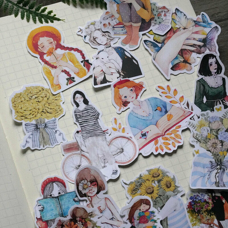 15Pcs Scrapbooking Stickers Flower Girl Diary Phone Case Epoxy Making Decoration