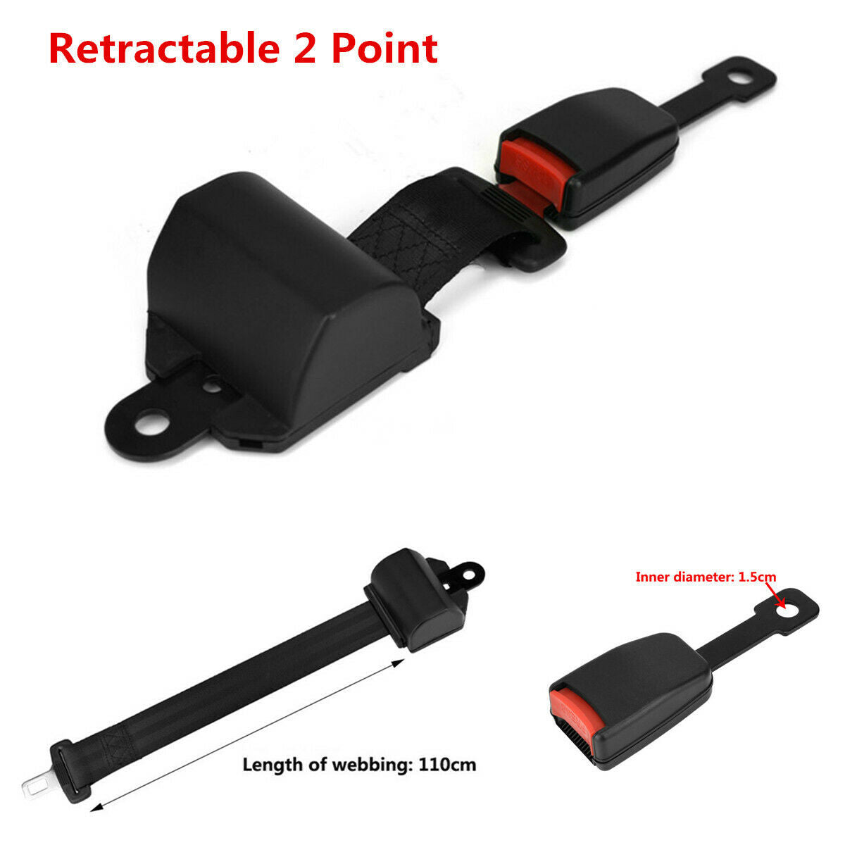 Fully Enclosed 2Point Seat Belt Retractable Car Safety Seatbelt Retractor&Buckle