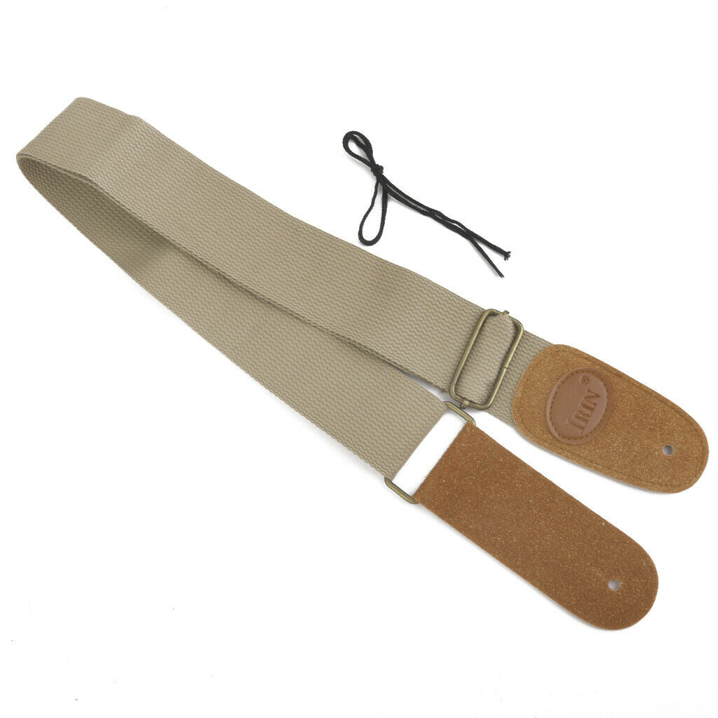 Adjustable Strap Belt W/Leather Ends For Electric Acoustic Guitar Bass Khaki