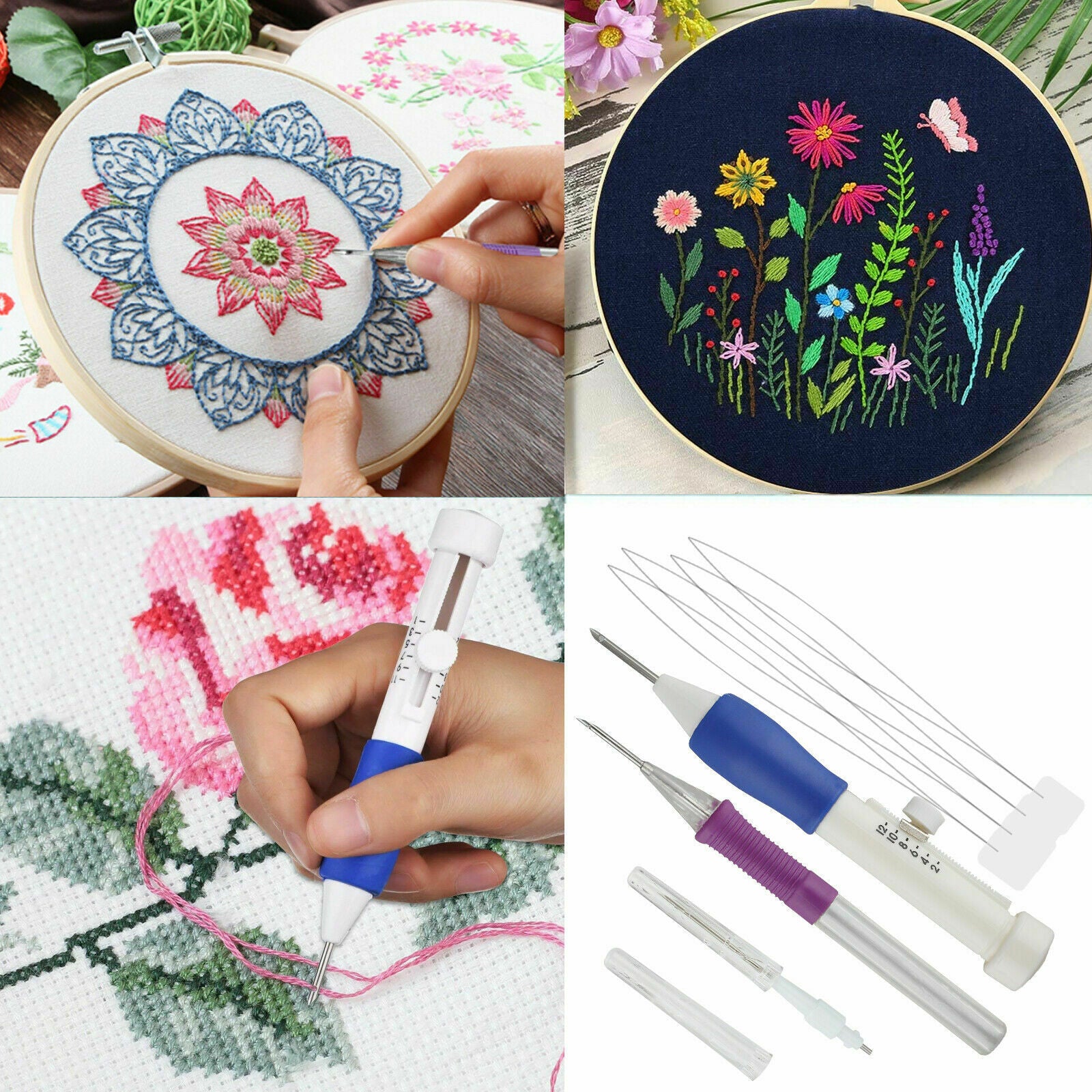 Punch Needle Magic Embroidery Pen Set Stitching Thread DIY Tool Sewing Craft Kit