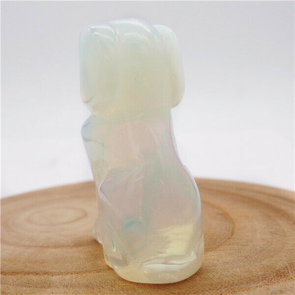 48x30x20mm White Opal Carved Dog Decoration Statue Stone Home Reiki Decor HH7956