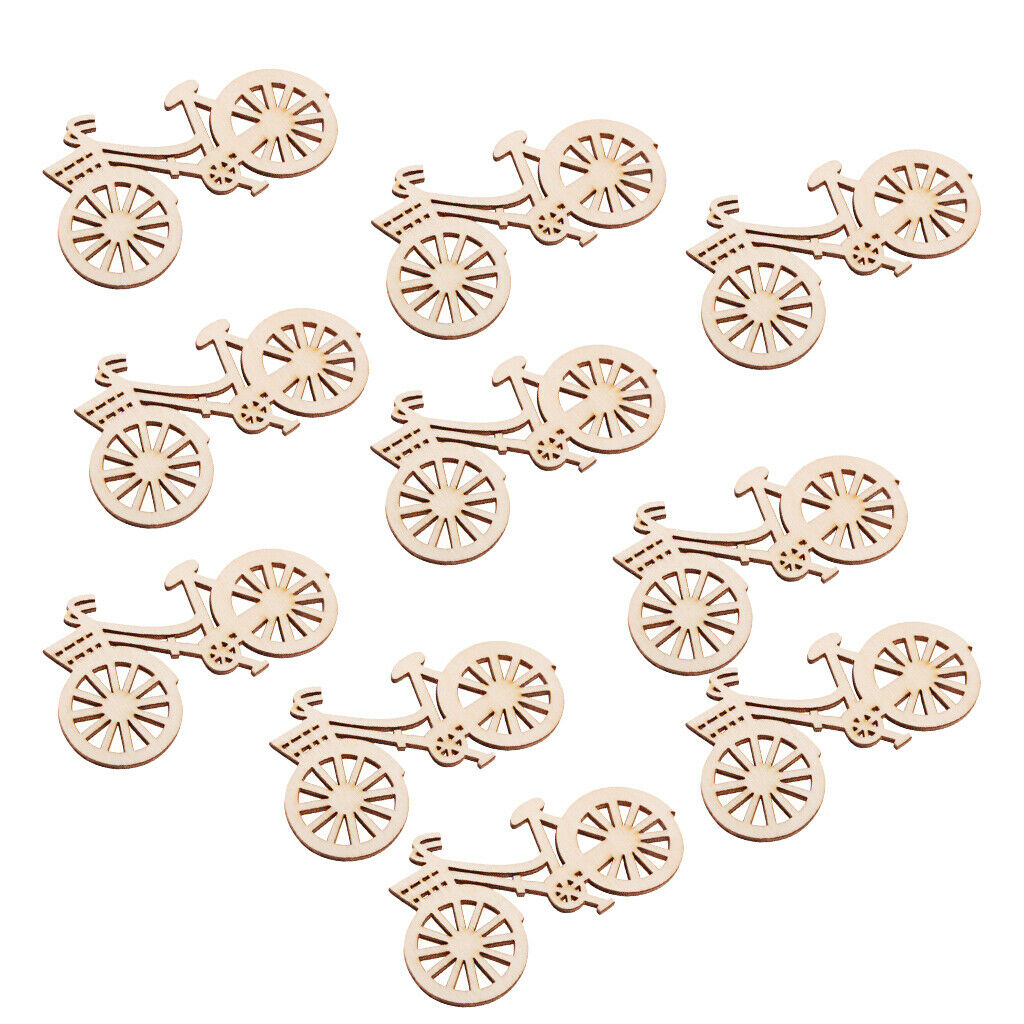 10 Pieces Natural MDF Wood Cutouts Shapes Wooden Bicycle Ornaments Embellishment