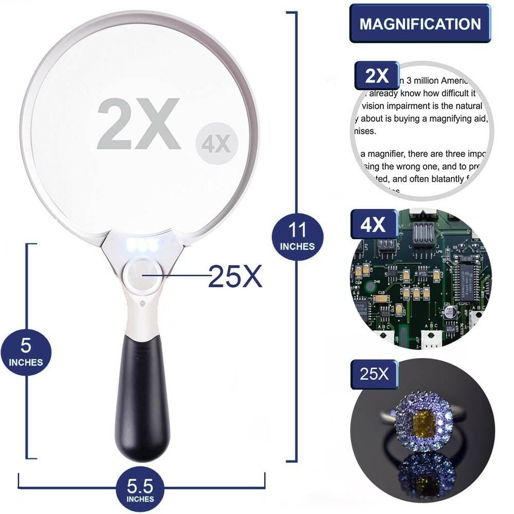 Magnifier Magnifying Glass Reading for Seniors loupe Jewelry With 3 LED 3 Lens