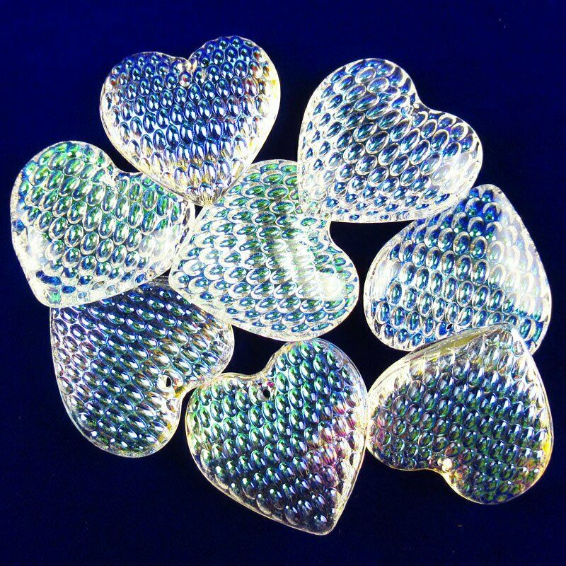 2Pcs AB White Rainbow Titanium Crystal Heart Pendant Bead 44x43x14mm  335SJ