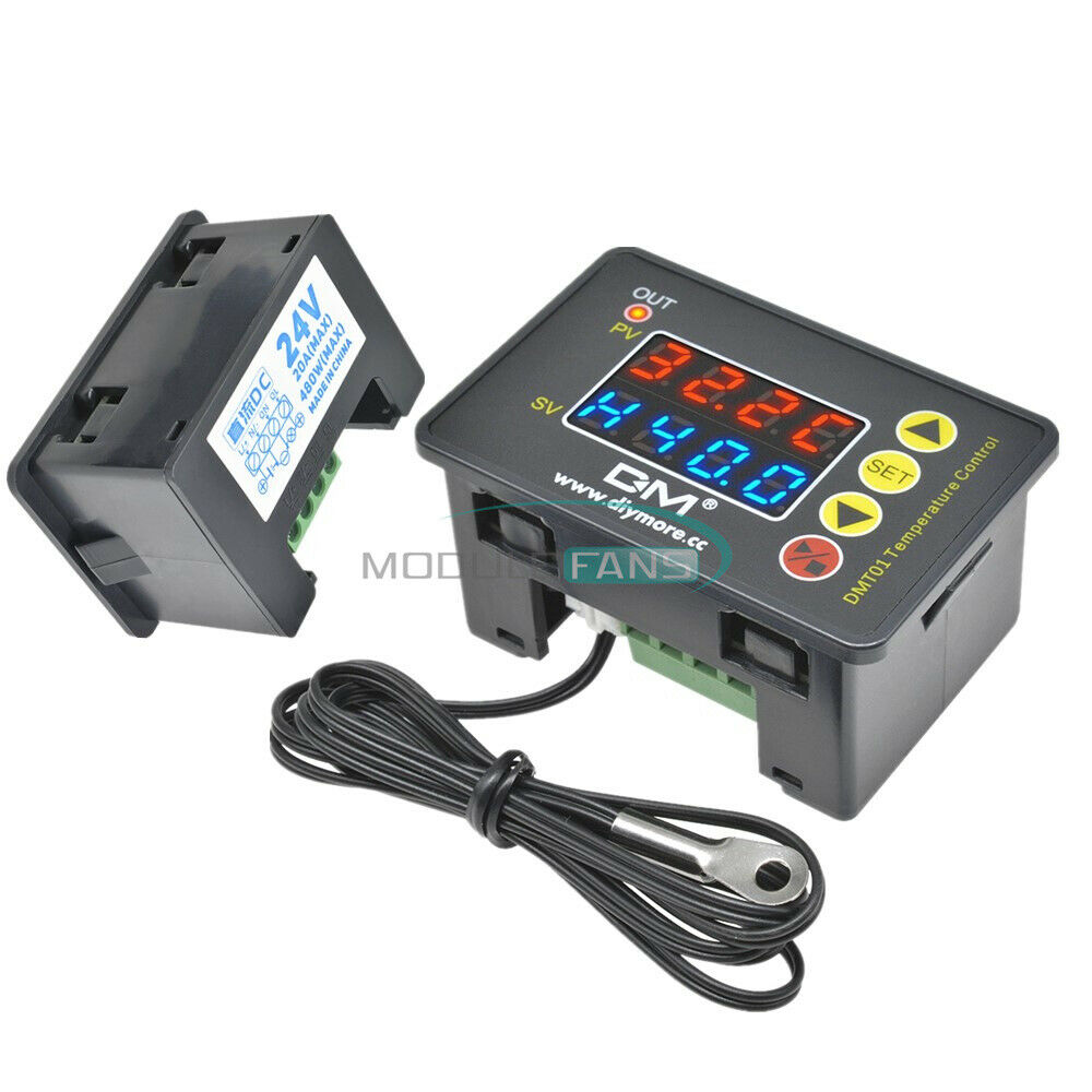 DC24V 20A Red Blue LED Temperature Control Microcomputer Thermostat With Sensor