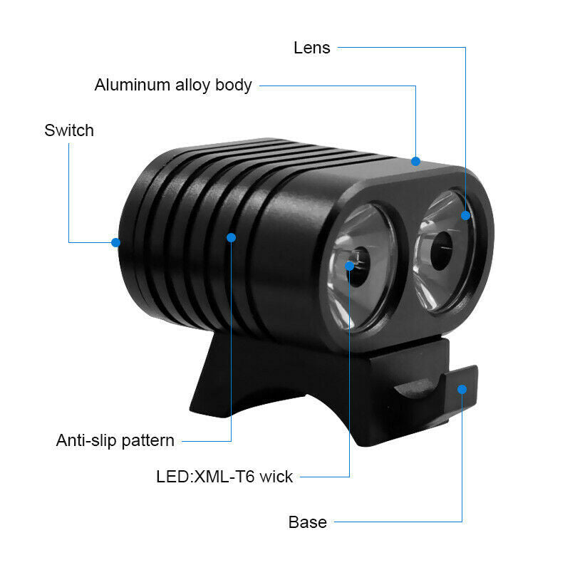8000Lumen 2x XM-L2 LED Cycling Front Bicycle Bike Light Headlight Headlamp