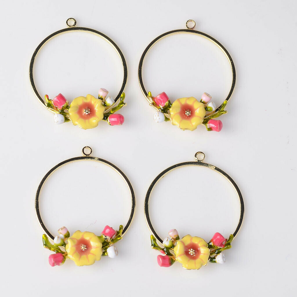 4pc Charms Flower Pendant Beads Necklace Jewellery Making Enamel Earrings