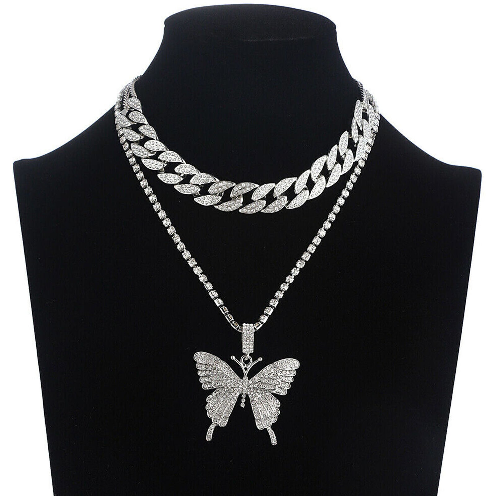 Fashion Butterfly Necklace Pendant Clavicle Choker Crystal Chain Women Jewelry