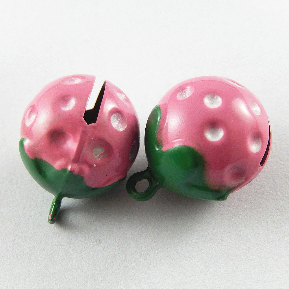 10-pack Pink Strawberry Jingle Bells Brass Pendant Keychain Drop Dangle Charm