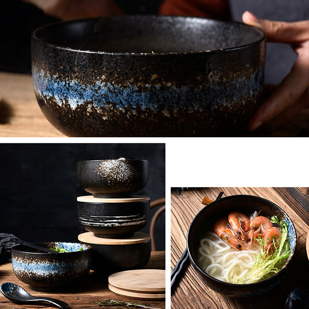 Ceramic Japanese Ramen Bowl Large 1500ml with Lid and Spoon Rice Bowl Gifts