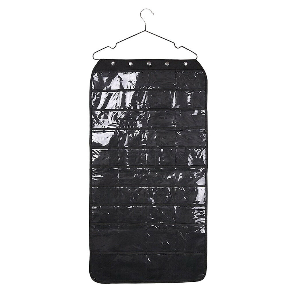 Closet Hanging Jewelry Organizer Bag Holder Pockets Display Case Shelf Black