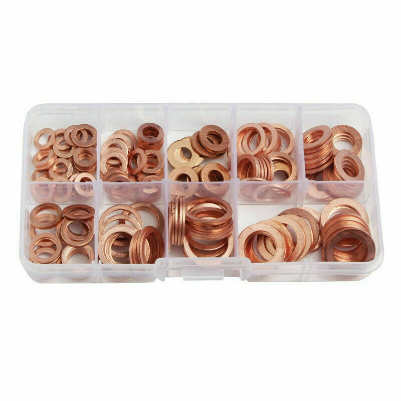 200PCS 9 Sizes(M5-M14) Copper Metric Sealing Washers Flat Washers Assortment Kit