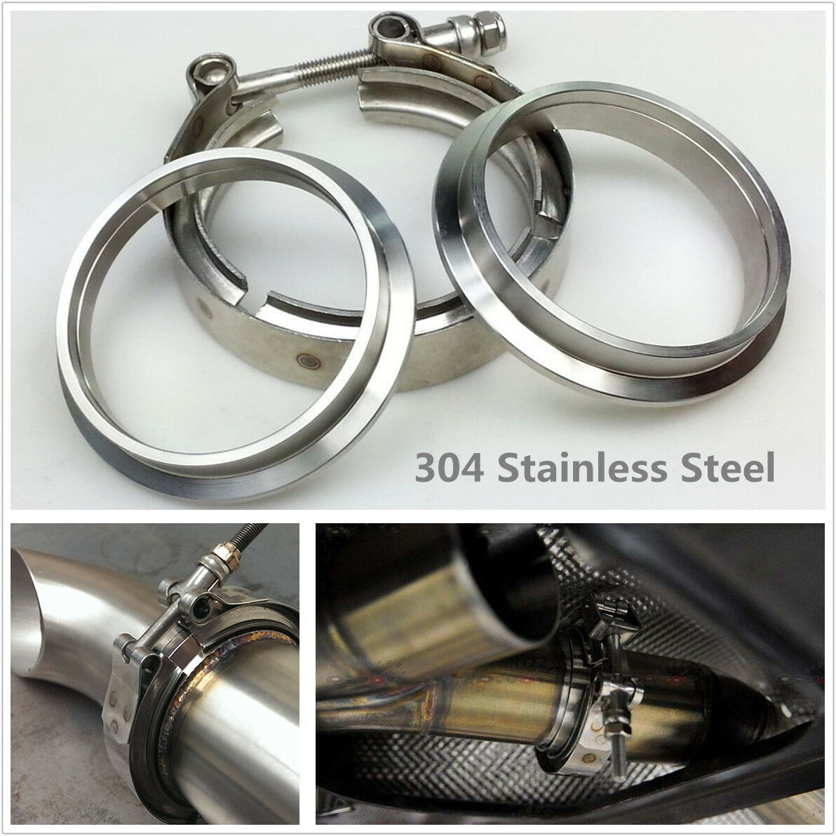 New 3" 76mm 304 Stainless Steel Car Turbo Exhaust Pipes Parts V-band Clamp Kit