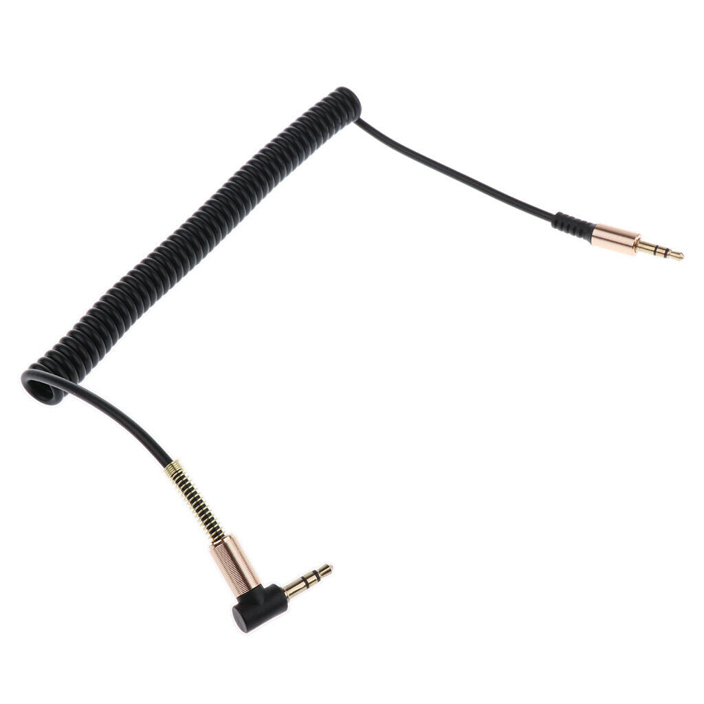 (1/8") Male-Male Coiled Audio Cable Wire For Headphone Audio Cable Black