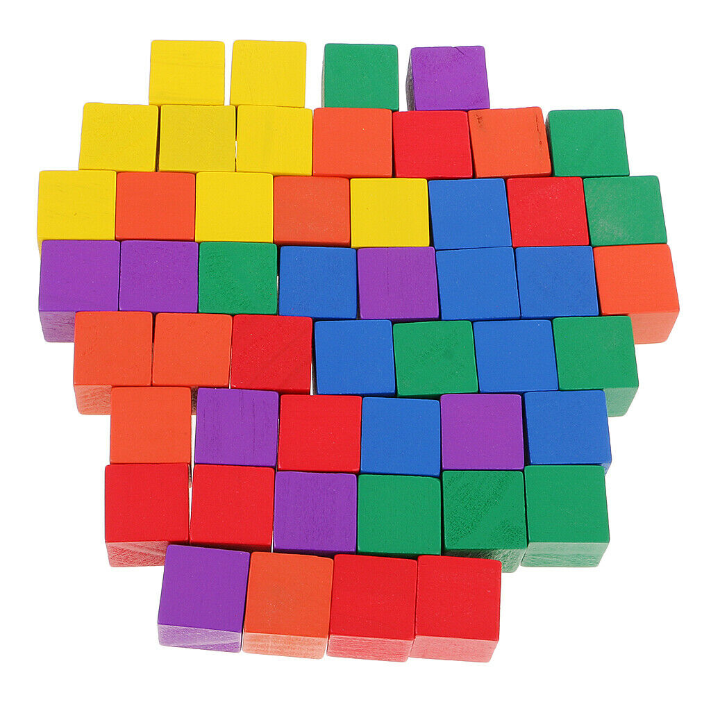 50 packs Multi Color Wood Cube Square Block Embellishments Kids DIY Toys