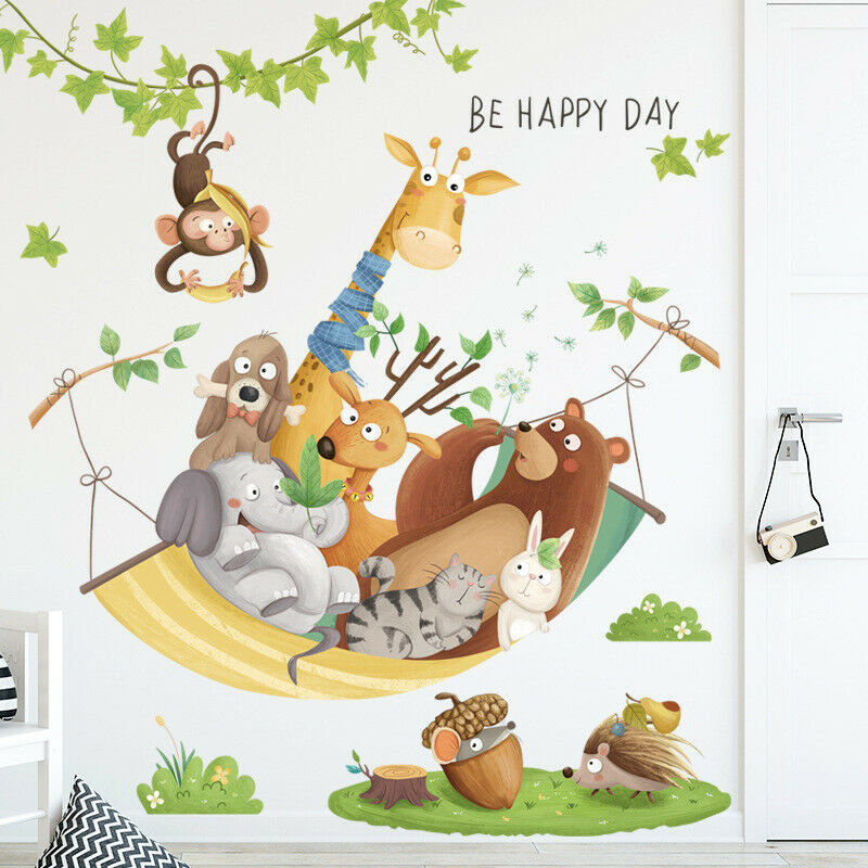 Cartoon Giraffe Wall Stickers for Kids Rooms Kindergarten Wall Decor Self-AdC6Y2