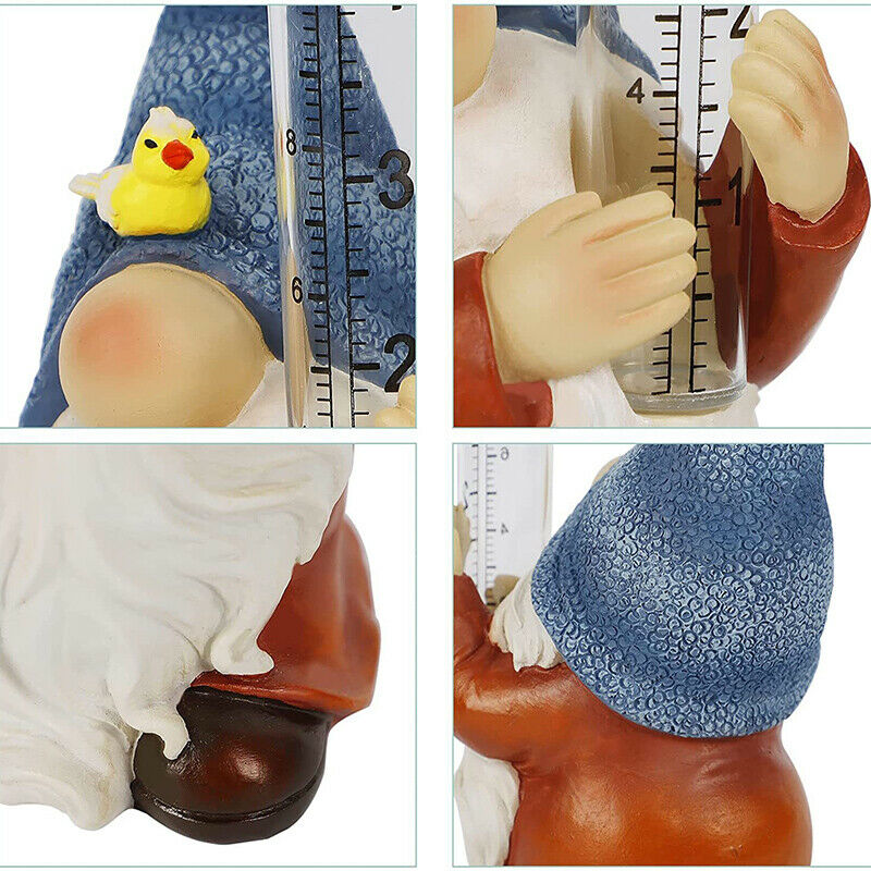Gnome Rain Gauges Garden Statue with a Plastic Rain Gauge Hand Painted Sculpture