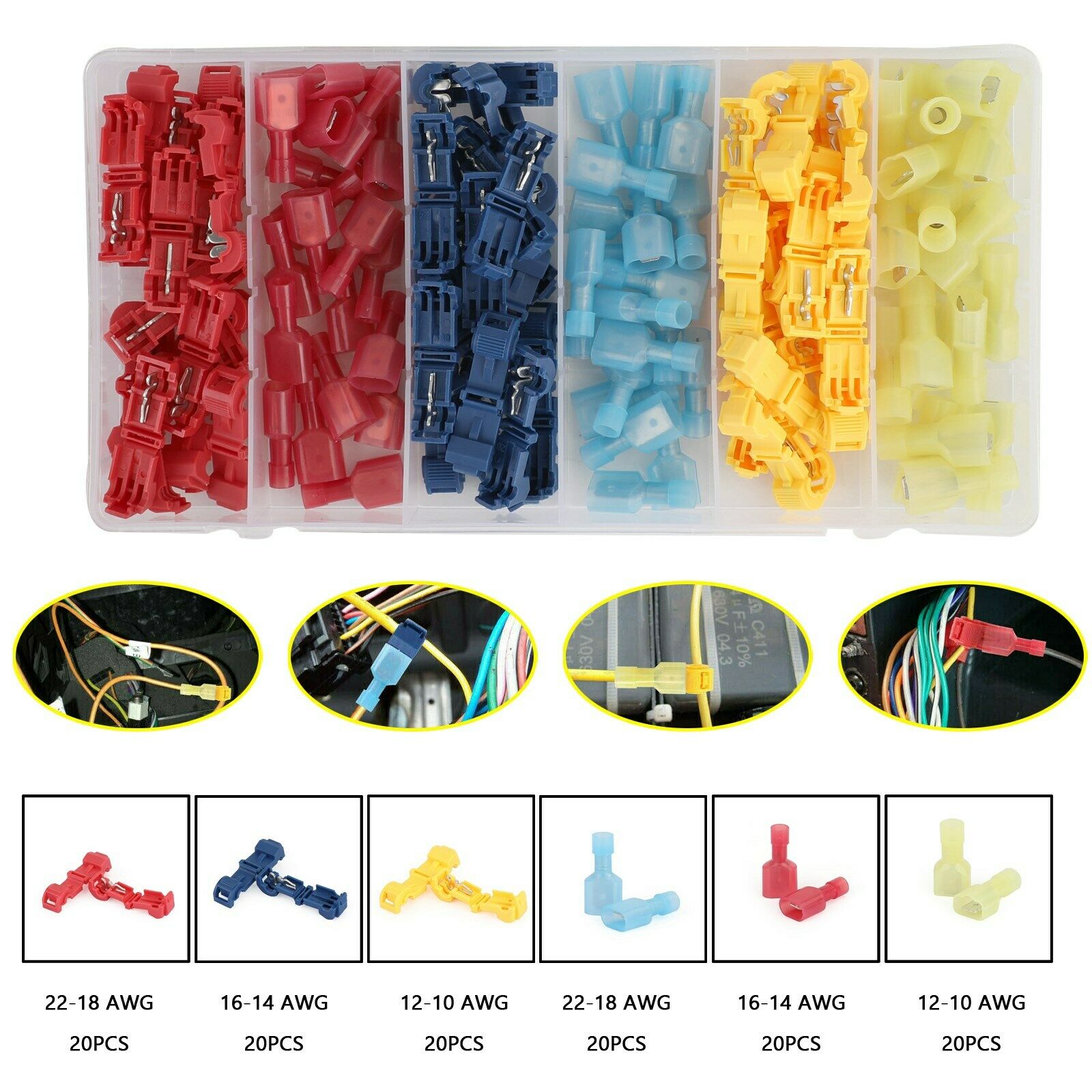 120pcs T Tap Quick Splice Connectors Male Disconnect Wire Crimp Terminals Kit CN