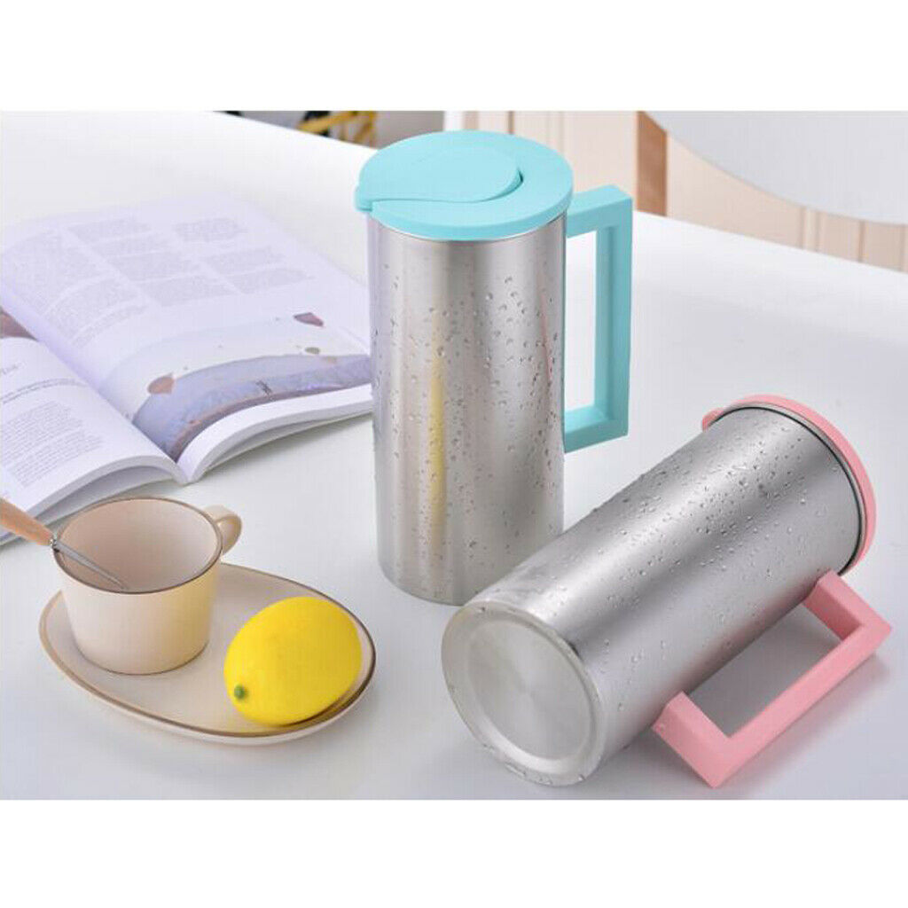 2 Pcs Stainless Steel 1.8L Water Pitcher Grey Juice Jar Kitchen Cafe Serving -