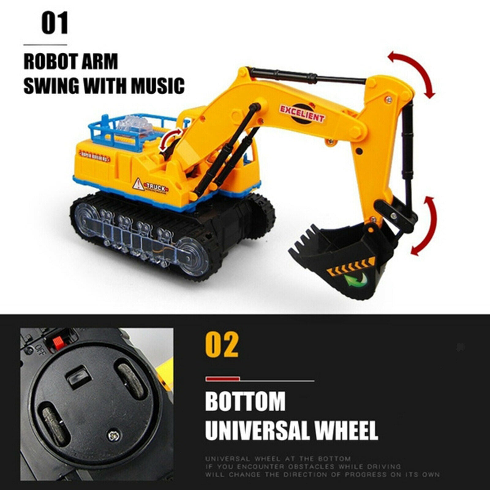360 Rotation Electric Excavator Construction Car with Music & LED Lights Kids