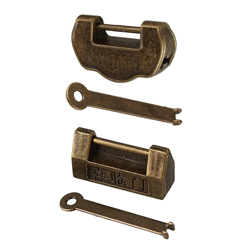 2Pcs Metal Zinc Alloy Padlock for Furniture Luggage Suitcase Cabinet Bronze