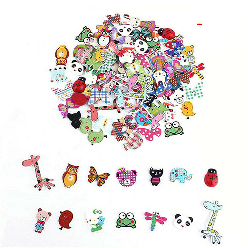 50X Mixed DIY Wooden Popular Scrapbooking Buttons Cartoon Sewing Animal Cr.l8