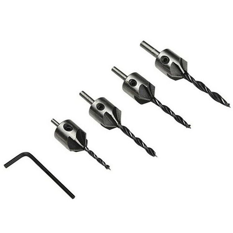 4x Countersink Drill Bit Set Hex Shank HSS Woodworking Pilot-Screw Holes Set