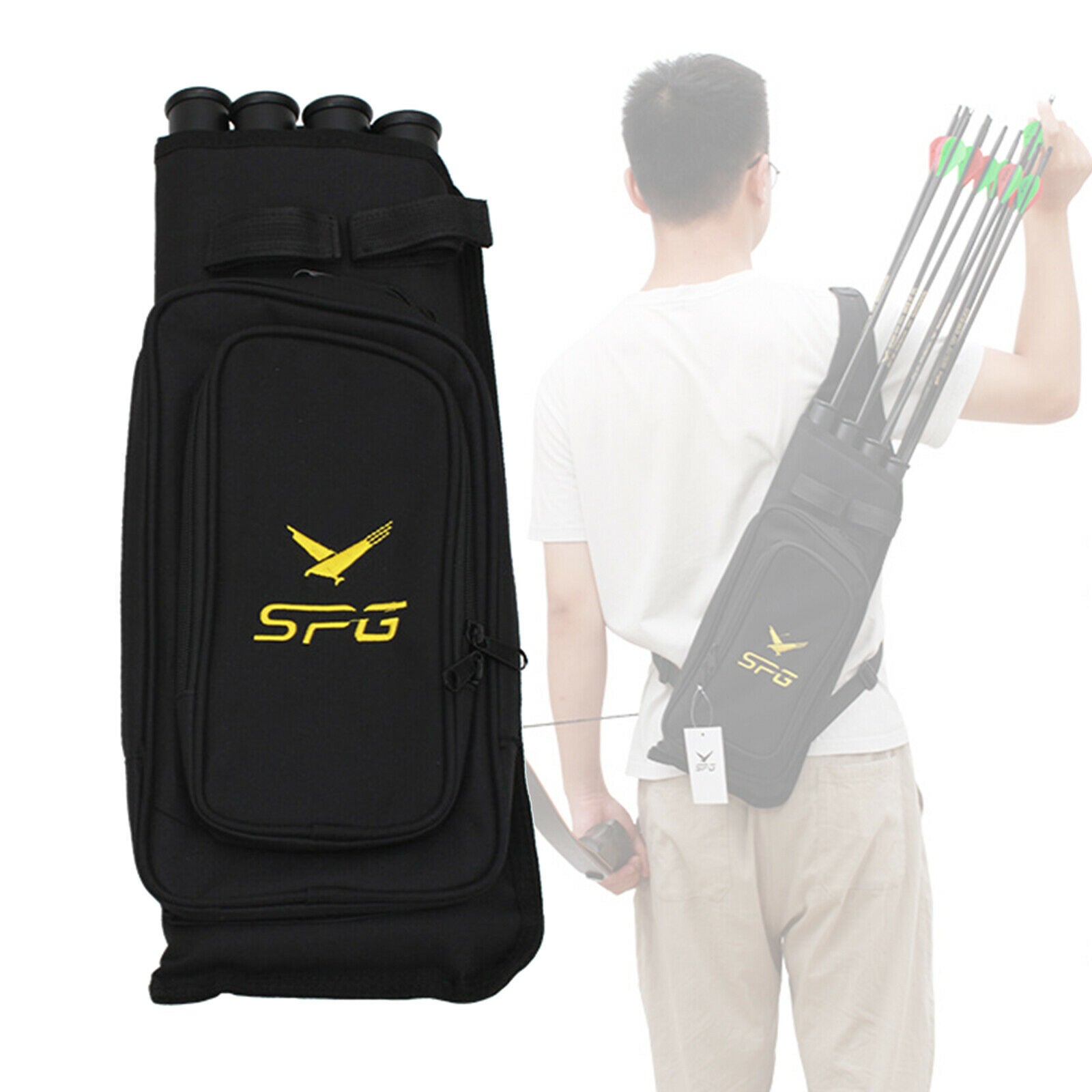 Archery Arrow Quiver Strap 4 Tube Back Bag Holder for Hunting Training Sport
