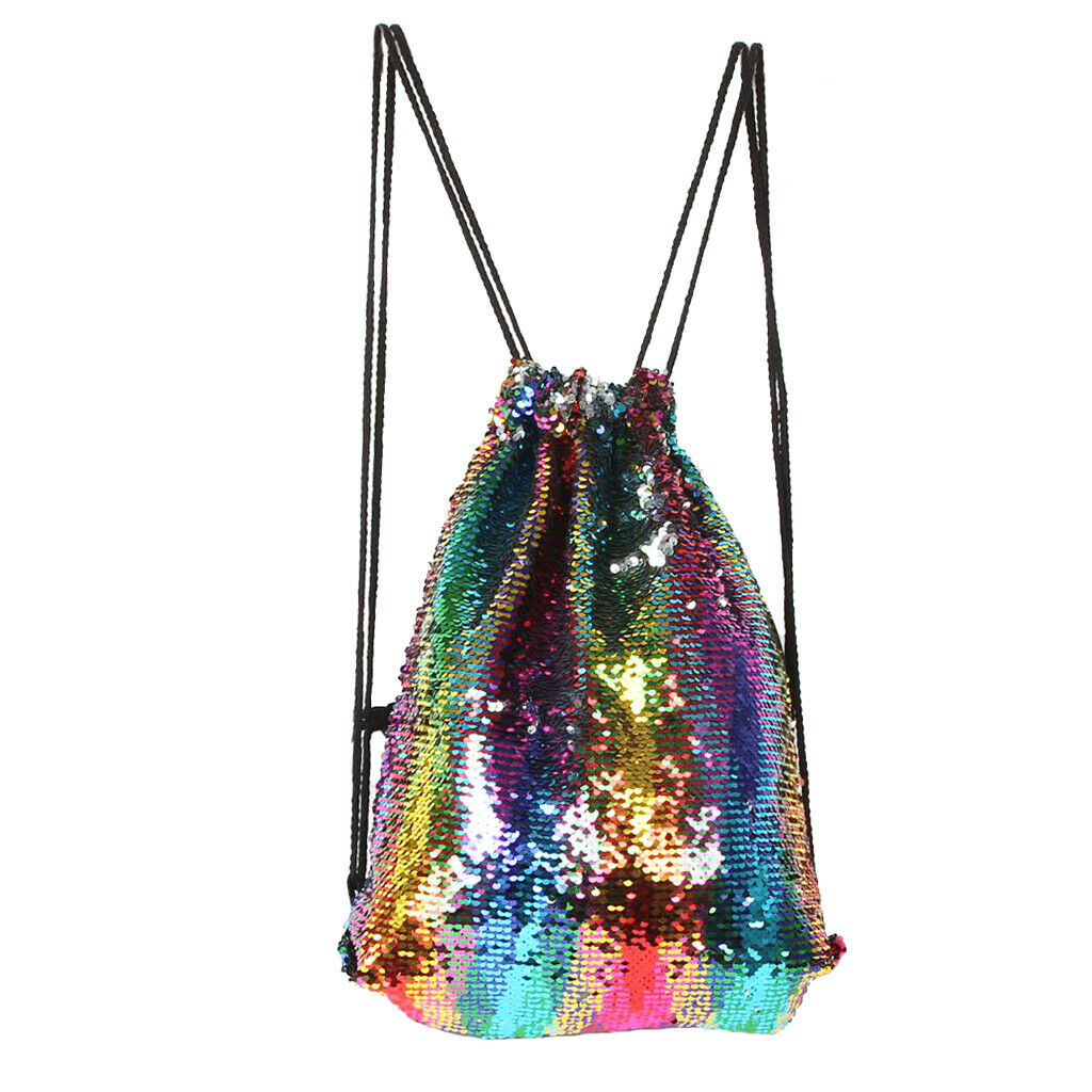Sequin Drawstring Bag Reversible Sequin Backpack Glittering Shoulder Bag