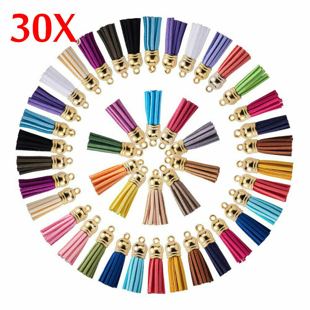 30pcs Suede Tassel Leather Pendants for Keychain Bag Cellphone Decor Making DIY
